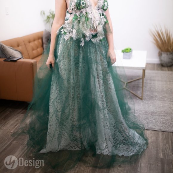 SAMPLE GOWN ONLY "EILEEN" Green & White Boho Wedding Ballgown Set - Picture 4 of 12